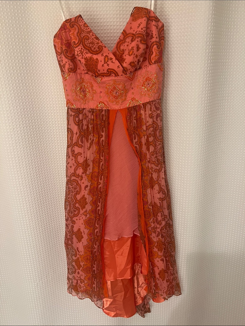 Laundry By Shelli Segal Coral Paisley High-Low Dress-100% SILK-626-020